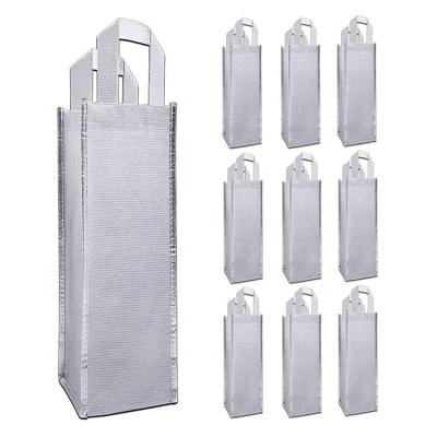 China Customized Printed Nonwoven Single Handled / Foldable Bottle Wine Bag Carrier With Logo for sale