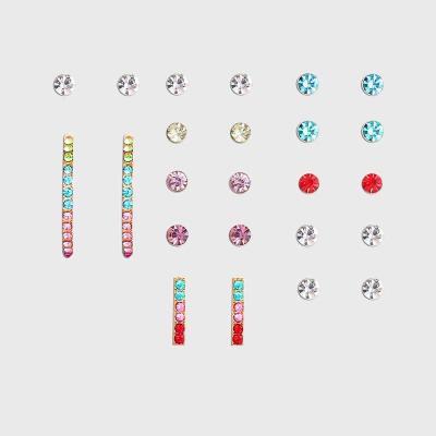 China Other CZ High Quality Multi Colors Zirconia Tiny Stud Earrings 12 Pairs Diamond Earrings Set For Women for sale