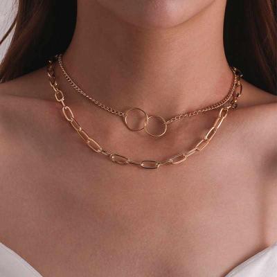 China FASHIONABLE cheap multilayer necklace for girls alloy link chain gold plating women surround jewelry necklace for sale