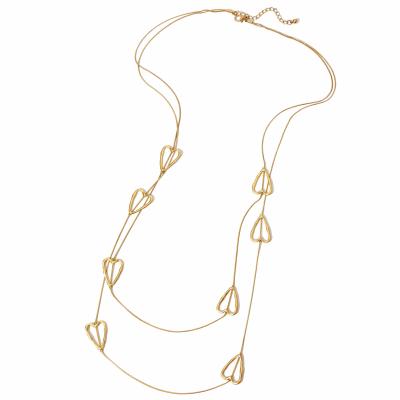 China Thin Heart Charm Double Layers Snake Chain Sweater Necklace For Women Gold Filled Heart Necklace Charm Jewelry for sale