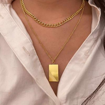 China TRENDY Layer Necklace Fashion Choker Necklace Hip Hop Charm Square Pendant Chain Necklace For Women for sale