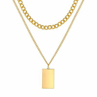 China TRENDY Layer Necklace Fashion Choker Necklace Hip Hop Charm Square Pendant Chain Necklace For Women for sale