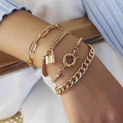 China Charm Punk Women Bracelet Pendant Style Hip Hop Geometric Round Buckle Bracelet Set for sale