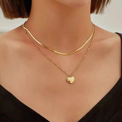 China CLASSIC Luxury Multilayer Heart Pendant Necklace 18k Gold Plated Stainless Steel Snake Chain Necklace For Women Girls for sale