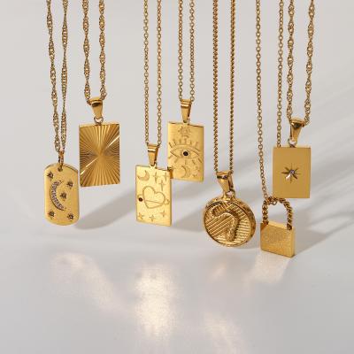 China New 18k Stainless Steel Hiphop Necklace Fashion Personality Tarot Gold Plated Square Sign Necklace Pendant Necklace Jewelry for sale