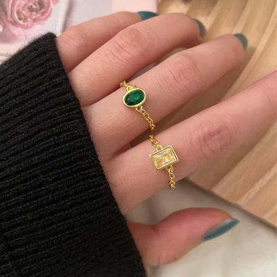 China FASHIONABLE High Quality 17KM Brass Gold Plated Thin Link Chain Jewelry Rings CZ Crystal Rings For Women Girls for sale