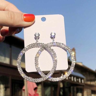 China CLASSIC Fashion Bling Hollow Round Circle Diamond Crystal Earrings Big For Women Girls for sale