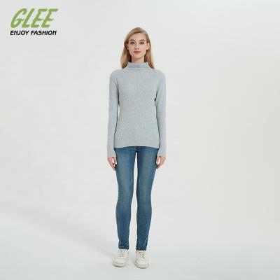 China Mockneck Factory Direct Selling Solid Color Tight Gray Office Women Knitwear Pullover Sweater for sale