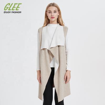 China Custom beige fashion sleeveless cardigan sweater long vest for sale