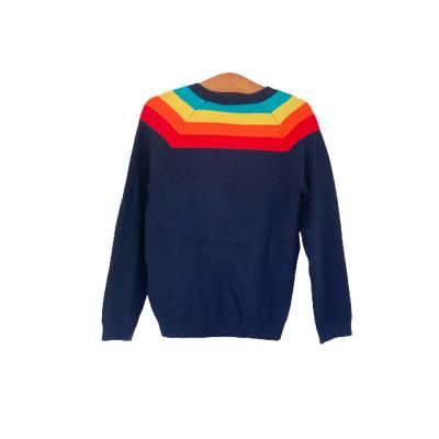 China Sweetly 2021 New Fashion Popular Winter Autumn Sweater Girls Rainbow Stripe Sweater With Bow Sweater for sale