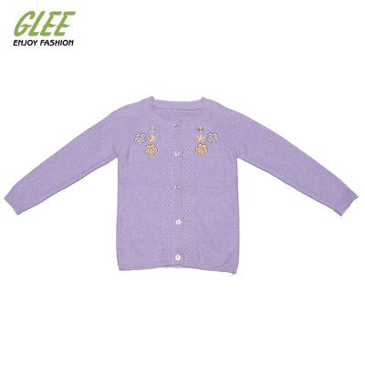 China 2021hot purple flowers button kids sweater small size cardigan coat cotton sweater dye knit sweater for sale