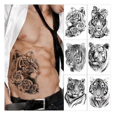 China Instant Art Female Waterproof Temporary Tattoo Tiger Rose Clock Animal Male Arm Tatto Temporary Body Sticker for sale