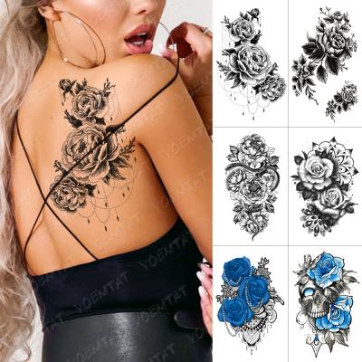 China Wholesale Custom Realistic Temporary Water Transfer Rose Flowers Tato Tatto For Woman Temporary Tattoo Sticker Back for sale