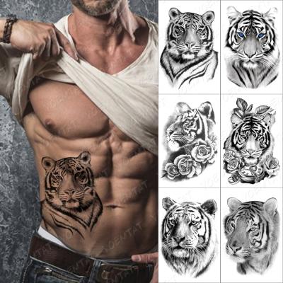 China Instant Art Female Waterproof Temporary Tattoo Tiger Rose Clock Animal Male Arm Tatto Temporary Body Sticker for sale