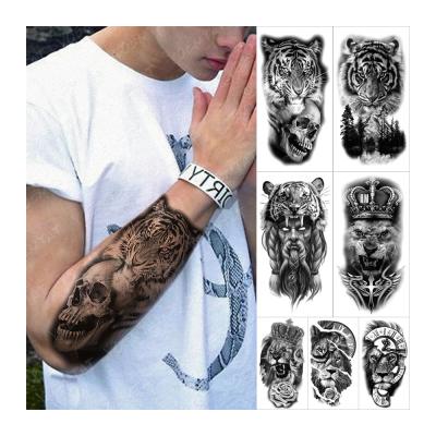 China Half Arm Water Transfer Tattoo Sticker Tiger Lion King Rose Tato For Man Temporary Disposable Waterproof Animal Woman for sale