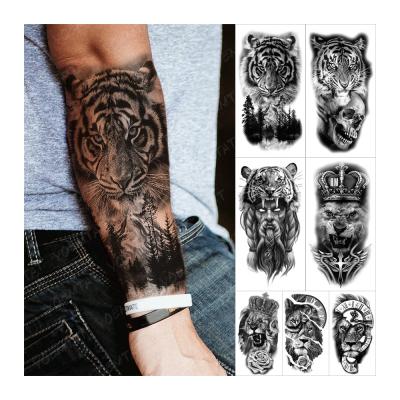 China Tiger Skull Clock Rose Lion King Tattoo Animal Waterproof Temporary Realistic Temporary Tattoo Sticker for sale