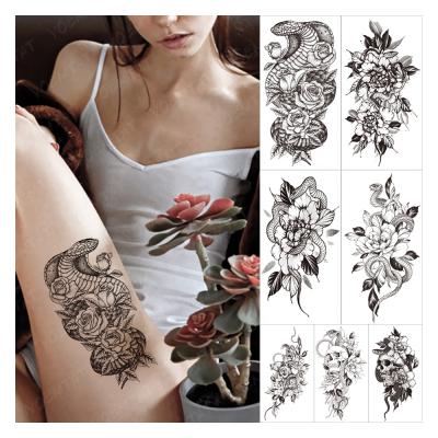 China Snake Wind Lily Rose Flower Leaf Devil Temporary tattos Arm Waterproof Temporary Body Art Tatoo Man Black Sleeve Tattoo Sticker for sale