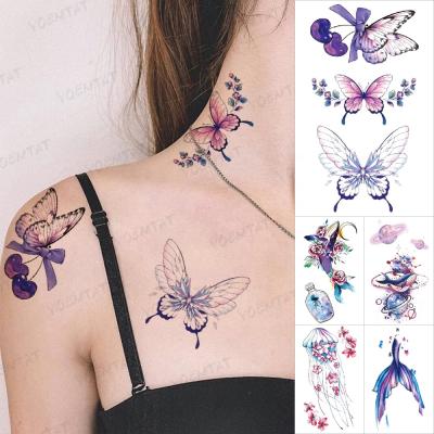 China Temporary Waterproof Temporary Neck Tattoo Sticker Color Flower Butterfly Dolphin Butterfly Fake Tatoo Woman Temporary Waterproof Tatoo Man for sale