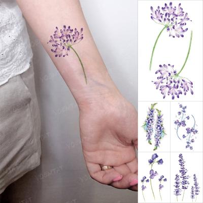 China Wholesale Child Temporary Purple Waterproof Temporary Tattoo Sticker Cute Lavender Flowers Small Arms Fake Tatoo Men Women for sale