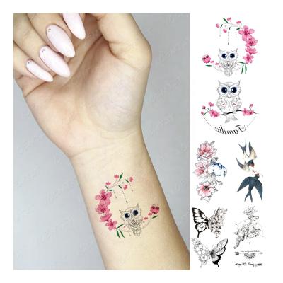 China Small Temporary Adult Child Rose Arm Tattoo Sticker Wholesale Cute Temporary Owl Flower Bird Sentence Simple Tato for sale