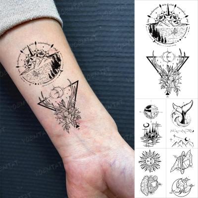 China Temporary Custom Small Mountain Pattern Moon Dolphin Sun Waterproof Temporary Tattoo Stickers Arm Fake Tatoo Men Women for sale