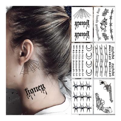 China Custom Wholesale Custom Wholesale Neck Spider Web Tatoo Sticker Waterproof Temporary Adult Temporary Single Line Sanskrit Letter Waterproof Mini Tattoo Sticker for sale