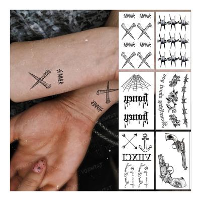 China Wholesale Custom Hand Temporary Small Mini Tattoo Chains Nails Letter Texts Waterproof Temporary Tatoo Sticker for sale