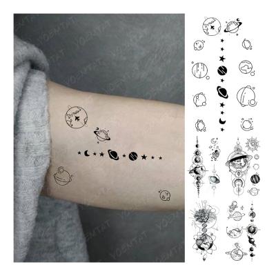 China Simple Geometric Line Waterproof Temporary Body Mini Tattoo Cute Black Planet Sticker Temporary Tato Child Wholesale Custom for sale