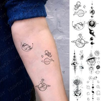 China Cute Mini Black Astronaut Planet Rose Tato Models QQ Tattoo Sticker Girly Temporary Waterproof Kid Body Tattoo Sticker for sale