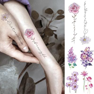 China YOEMTAT Lotus Daisy Sentence Wholesale Tatoo Waterproof Single Temporary Women Kids Kids Arm Mini Tattoo Sticker for sale