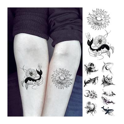 China Cute Dolphin Temporary Daisy Black Line Cartoons Wholesale Tatoo For Kids Waterproof Arm Temporary Mini Tattoo Sticker for sale