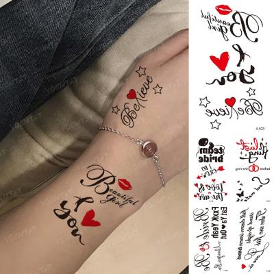 China Lovely Girl Temporary Love Heart English Letters Star Small Simple Tatto Woman Body Cute Temporary Tattoo Sticker for sale