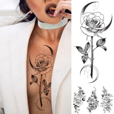 China YOEMTAT Rose Peony Flower Line Tatto Single Temporary Wholesale Temporary Water Transfer Half Sleeve Tattoo Sticker for sale