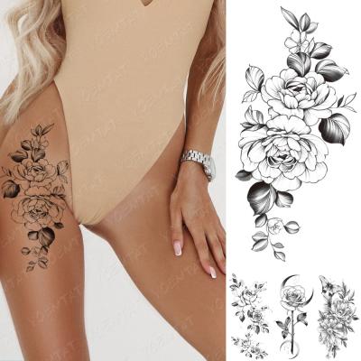 China Beautiful Custom Wholesale Realistic Line Temporary Tatto Peony Flower For Girl Body Waterproof Temporary Tattoo Sticker for sale