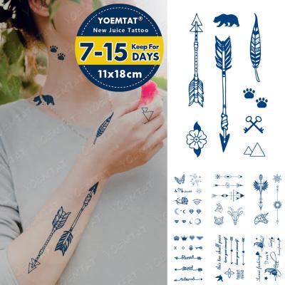 China Waterproof Temporary Tattoo Sticker Juice Ink Tatoo Body Arm Factory Geometric Letter Butterfly Arrow Temporary Stay Long for sale