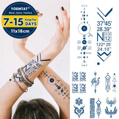 China Temporary Long Stay of YOEMTAT During Sanskrit Line Tato Matte Juice Ink Temporary Tattoo Sticker Shape Number Planet for sale