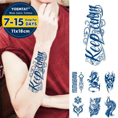 China Wholesale Custom Made Temporary Long Stay During English Letters Tatto Juice Ink Temporary Adult Body Sticker Tattoo for sale