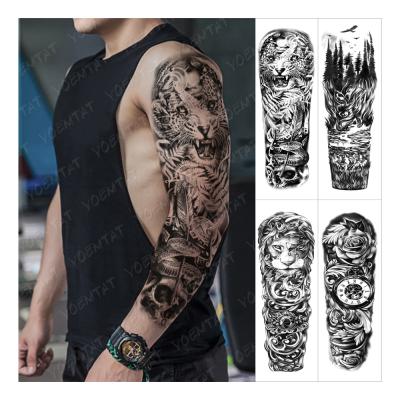 China Lion Tiger Dragon Wolf Full Arm Sleeve Temporary Realistic Animal Tato For Men Women Temporary Tattoo Sticker for sale