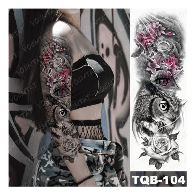 China Owl Rose Full Arm Sleeve Temporary Realistic Animal Tatto For Men Women Waterproof Temporary Tattoo Sticker for sale