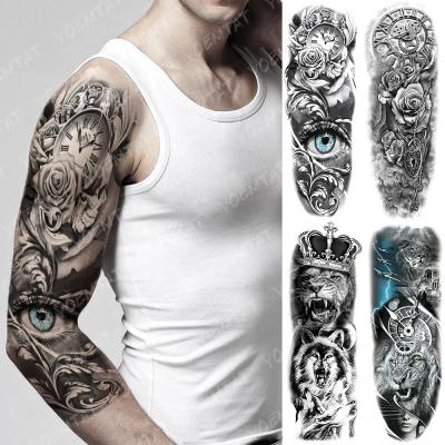 China Temporary Realistic Water Transfer Tatto Rose Clock Lion Wolf Male Arm Tatto Waterproof Temporary Tattoo Sticker Female for sale