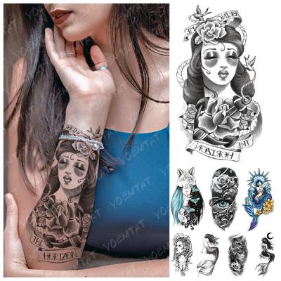 China Temporary Sticker Fashion Girl Black Arm Flower Female Waterproof Temporary Tattoo for sale