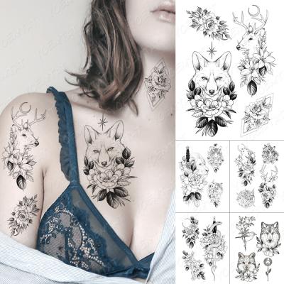 China Temporary Line Flash Tatoos Temporary Tattoo Sticker Lion Cat Tiger Snake Wolf Arm Waterproof Fox Deer Flowers for sale