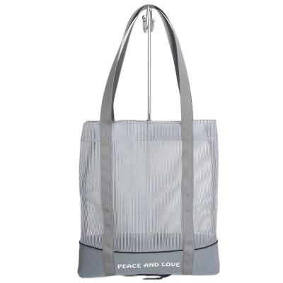 China Wholesale Durable Gray Reusable Folding Mesh Shopping Bag High Quality for sale