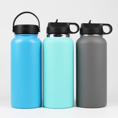 China Large Viable Water Bottle Stainless Steel 32oz Insulated Hydraulic Vacuum Flask With Wide Mouth Straw Lid Coffee Flip Lid for sale