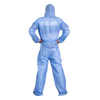 China Non-woven fabric+SMS high quality lightweight non-woven safety fabric coveralls waterproof melt-blown overall waterproof blue coverall for sale