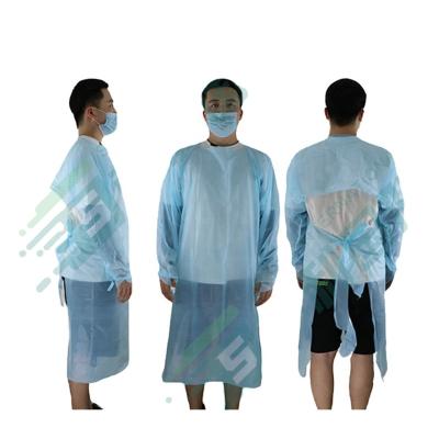 China Disposable Thickened CPE Gown CPE Apron Reverse Gown Wearing Lab with Thumb Loop Dust and Water Proof CPE Isolation Suit for sale