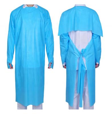 China Wholesale Disposable Waterproof Isolation Cpe Gown With Thumb Sleeve Blood Splash Long Apron Sleeved Clothes With Thumb Mouth for sale