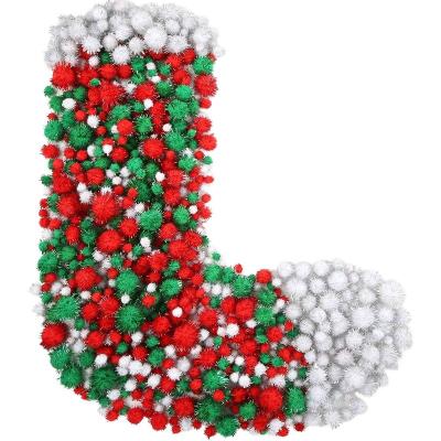 China Educational Kid Toys OEM Christmas 2022 Pompoms Glitter Fluffy Pompoms Balls For DIY Craft School Red Green White Decorations Craft & Art Kit for sale