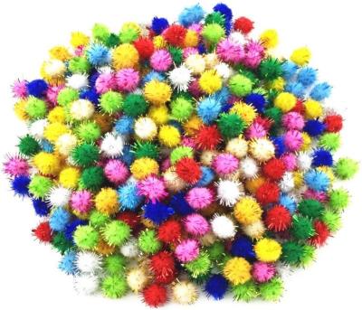 China Eductional Kid Toys Customization 100/Bag Multicolor Glitter Pompom Educational Toys DIY Glitter Craft & Art Kits Colorful Craft Polyester Pompoms for sale