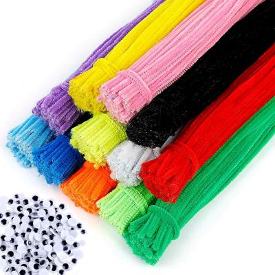 China Educational Preschool Toys Pipe Cleaners 100 Piece 6mm Multicolor Chenille Stems Pipe Sticky Bump Craft Kit Set Toy and 30 Piece 6mm Eye Decorations for sale